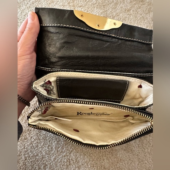 ROUGH ROSES WALLET &/OR CLUTCH NEVER USED. SOFT BLACK LEATHER W GOLD HARDWARE - Picture 5 of 11